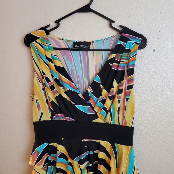 Frank Lyman Design Sleeveless Ruffle Tropical Watercolor Abstract Stretch Dress - Picture 4 of 5